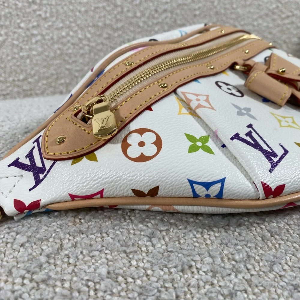 Louis Vuitton White Multicolor Monogram Crossbody Bumbag with Tan Trim - Picture 11 of 16